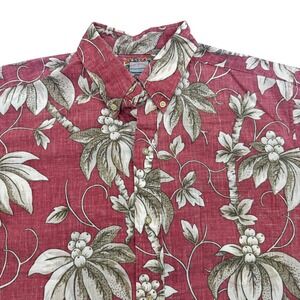 Reyn Spooner Shirt Mens L Red Short Sleeve Button Up Floral Palm Tree Cotton